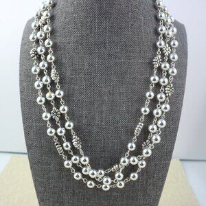Chaps Ralph Lauren Silver Beaded 3-strand Necklace